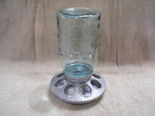 COLLECTIBLE GALVANIZED 8 HOLE CHICKEN FEEDER WITH ATLAS GLASS MASON JAR