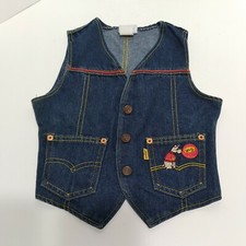 Vtg Levi's Denim Vest Sz 6 Jean Vest DOG Sweater Ball Double Pockets Buttons Red