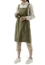 Denim Cotton Canvas Cross Back Aprons Solid Color Shop Kitchen Garden Square ...