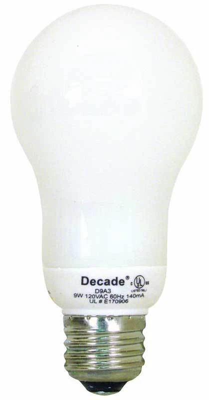 (12 LOT) Decade 9W / 40W 120V A19 CFL Soft White Bulb E26 Medium Base D9A3/12K - Image 2 of 2