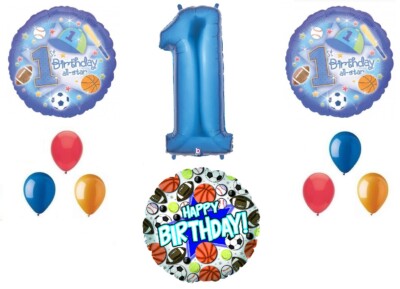 BOY's All Star Sports Balls 1st First Birthday Party 10 Mylar Latex Balloons Set