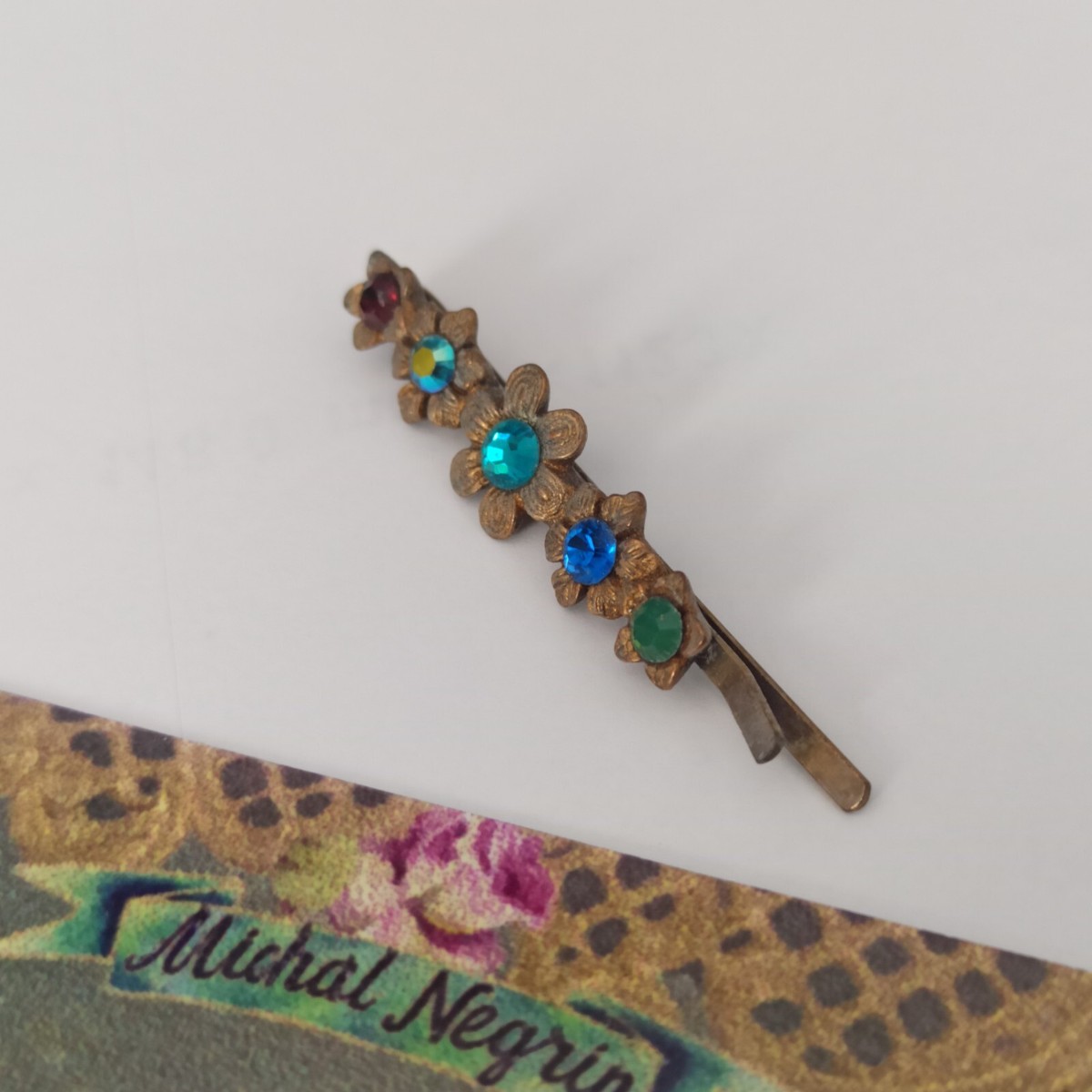 Authentic Michal negrin green Crystal Floral Barrette Hair Clip Michal Negrin Hairpin Barrette Romantic Colorful Flower  main image 2