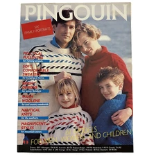 Vtg Pingouin Magazine Six Family Portraits 61 Knit Patterns Children Men Women