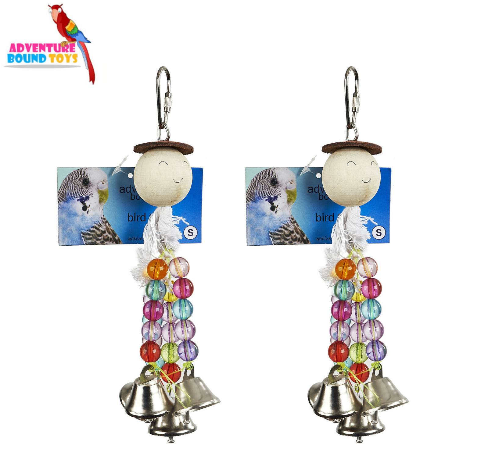 2X ADVENTURE BOUND MR JINGLES BEADS BELLS SMALL PARAKEET BUDGIE HANGING CAGE TOY