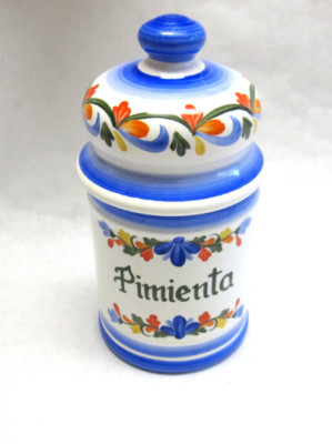 Pimienta Pepper Canister Allspice Keeper Signed Hand Painted Pottery