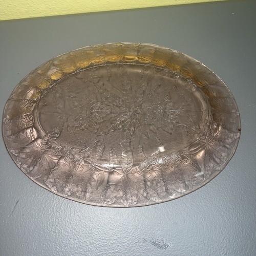 Vintage Jeannette Glass Co. "Floral" "Poinsettia" Pink Oval Platter 10 3/4 Inch - Picture 7 of 8