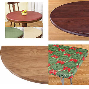 Elasticized Tablecloths Table Cover, Elasticized Round Vinyl Table Covers