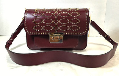 Michael Kors Sloan Editor Studded Leather crossbody Bag- Red Burgundy-NWT