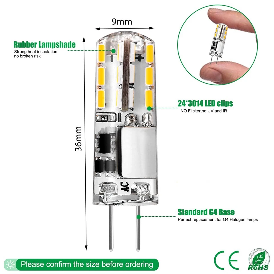 Ampoules G4 Led, Blanc Chaud 3000K 1.5W Equivalent 10W 20W Halogène Lampe, AC... - Photo 2/4