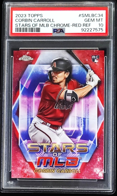 2023 Topps Stars of MLB CHROME SMLBC34 Corbin Carroll RC RED REFRACTOR /75 PSA10