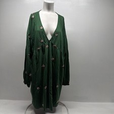 Asos Dress Midi 100% Cotton Embroidered Floral Long Sleeve Green New Size US 12