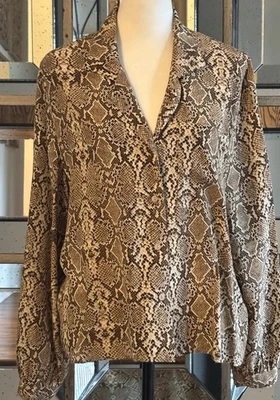 Anine Bing Brown Python Print 100% Silk Blouse SZ XS
