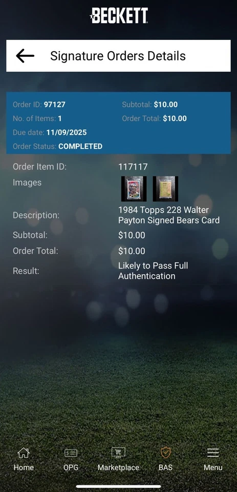 Tarjeta Topps #228 1984 Walter Payton Beckett BAS firmada Auto Bears patio Foto 4 de 4