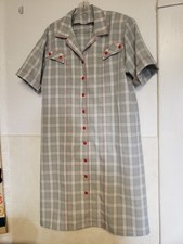 Vtg 1960s Rockabilly White Gray Red Plaid Dress Day Casual Large/XL Collar