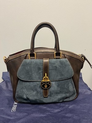 Dooney & Bourke Brown Leather/Blue Suede Samba Satchel Crossbody Bag