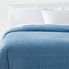 Twin/ Twin Extra Long Corduroy Plush Comforter Blue - Room Essentials