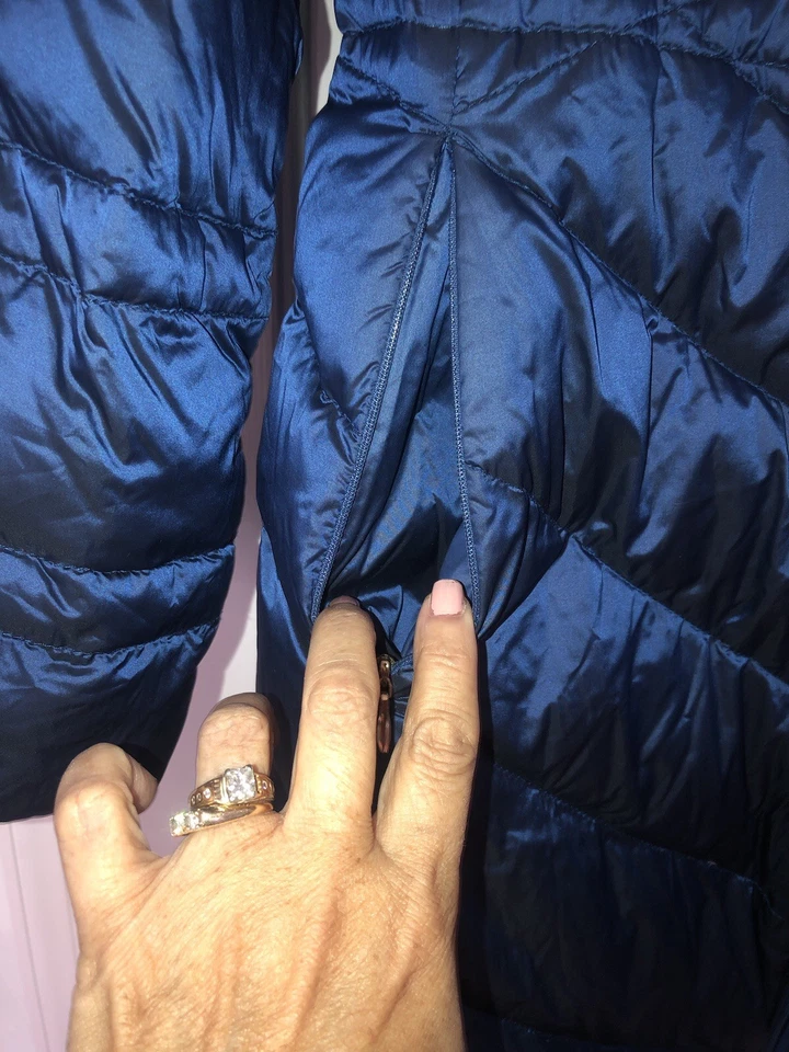 NUEVO SIN ETIQUETAS ABRIGO ACOLCHADO ELLEN TRACY DK AZUL 90% PLUMÓN HASTA LA RODILLA TALLA L Foto 4 de 4