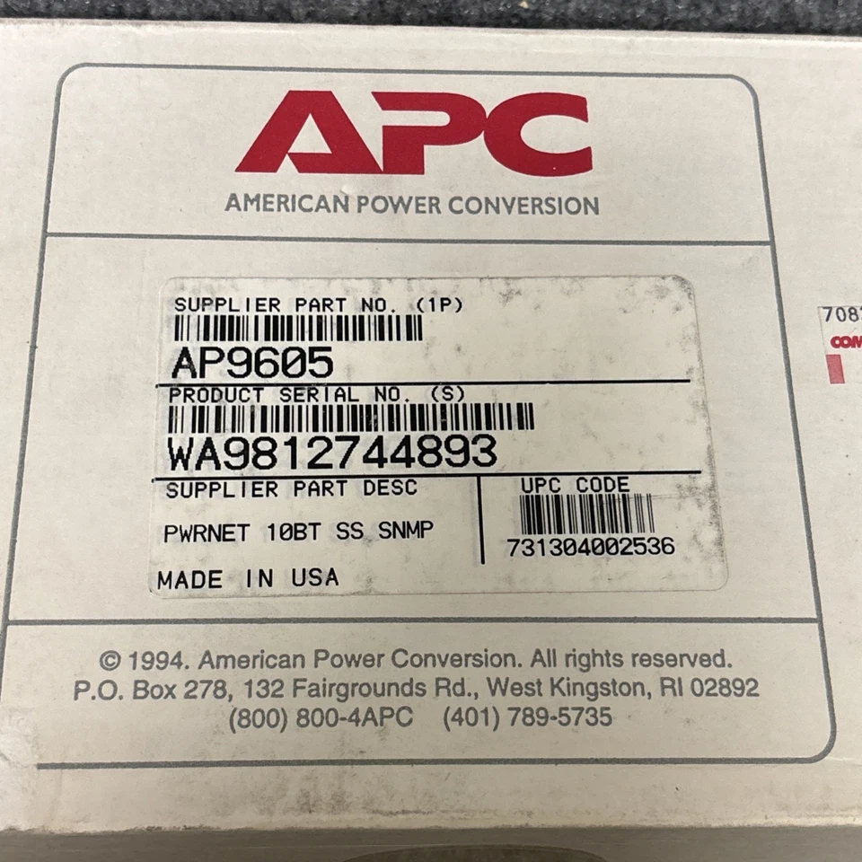 APC AP9605  Smart Slot PowerNet SNMP Adapter Card 10BT New Other - Image 3 of 4
