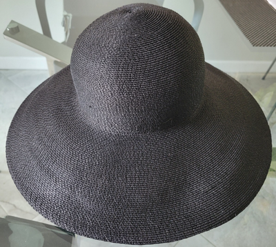 NEW PATRICIA UNDERWOOD NEW YORK WIDE BRIM BLACK STRAW SUN  display picture 1
