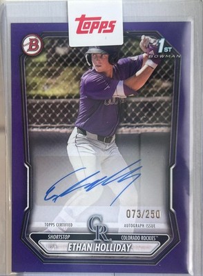 Ethan Holliday 1st Bowman PURPLE AUTO #d /250 COLOR MATCH🔥 Colorado Rockies