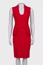 ALEXANDER MCQUEEN IT 46 UK 14 Dress Red Wool Sleeveless Peplum Knee Length