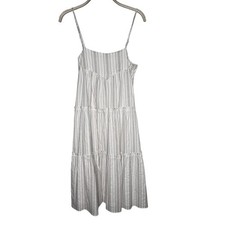 Maijic Striped Tiered Midi Dress Button Front Cami Straps Linen Blend Size M