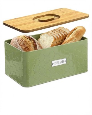 vensovo Bread Box for Countertop   Large Green Metal Bread Bin with Bamboo