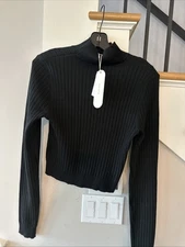 NWT Anthropologie And Flat White Mock Black Ribbed Turtleneck Cropped Retail75