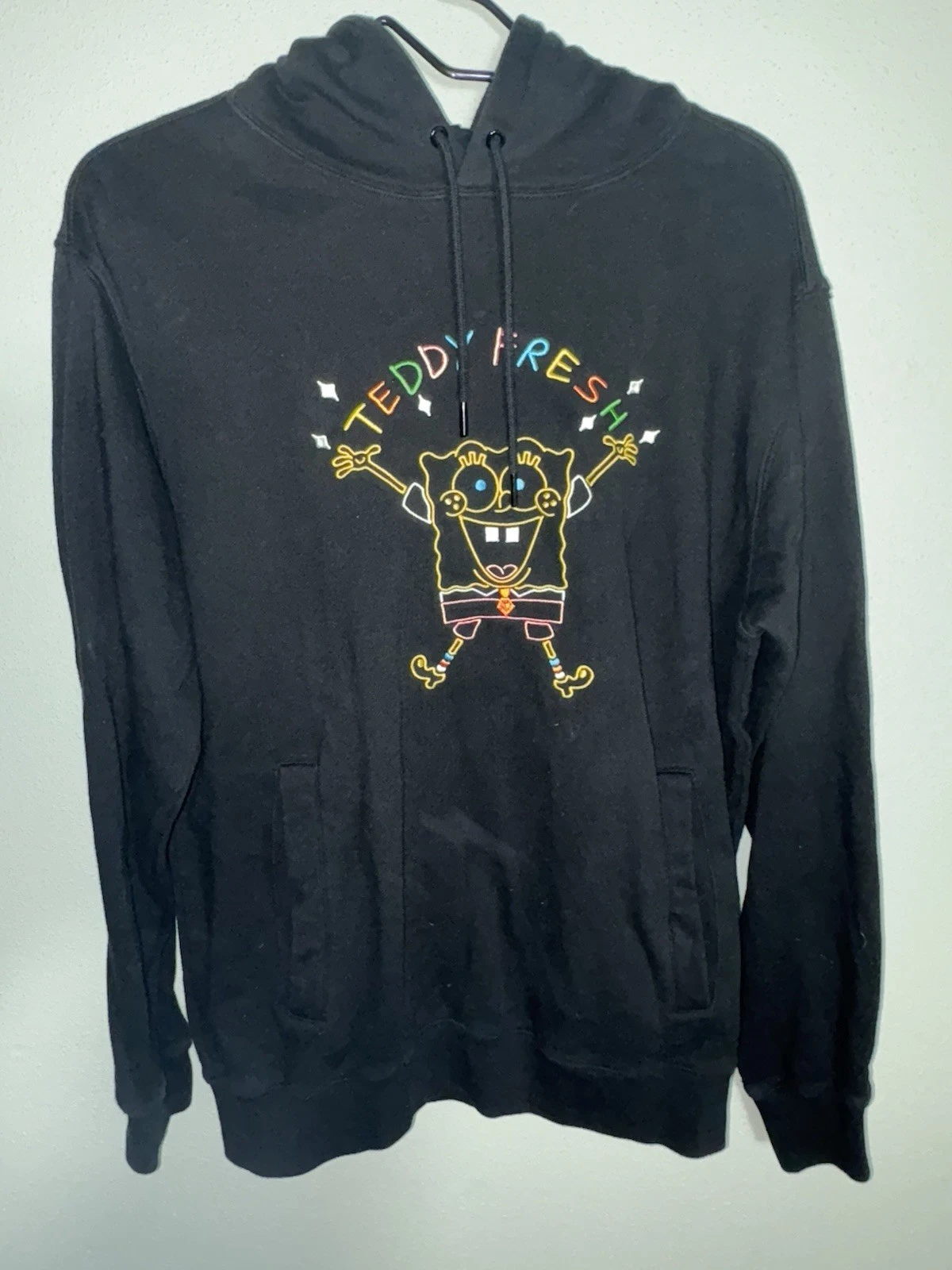 Teddy Fresh x SpongeBob Hoodie 2020 Black Embroidered Graphic Sweatshirt Size S