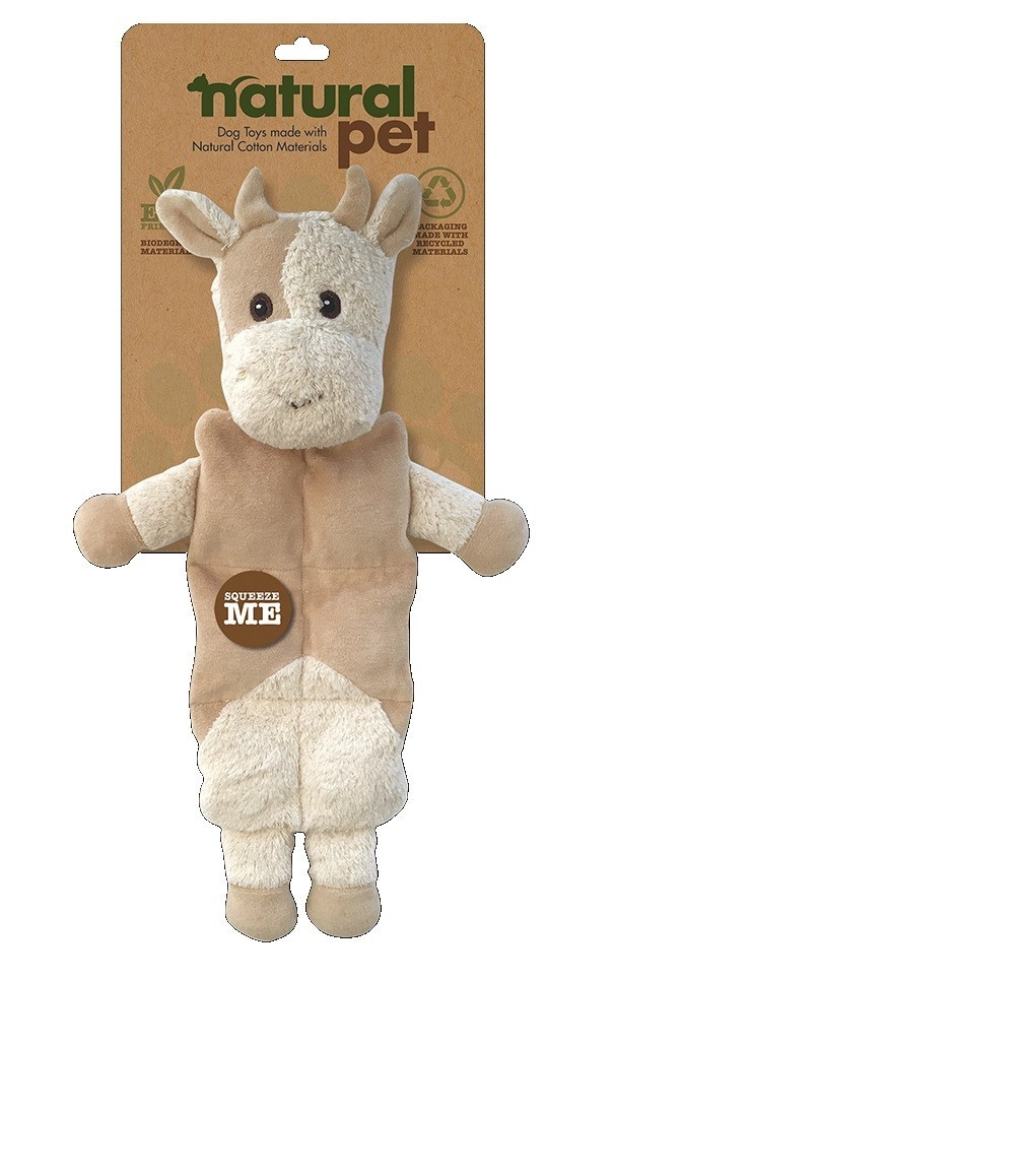NEW NATURAL PET COW DOG TOY PREMIUM SOFT PLUSH FLAT BODY w/ SQUEAKERS