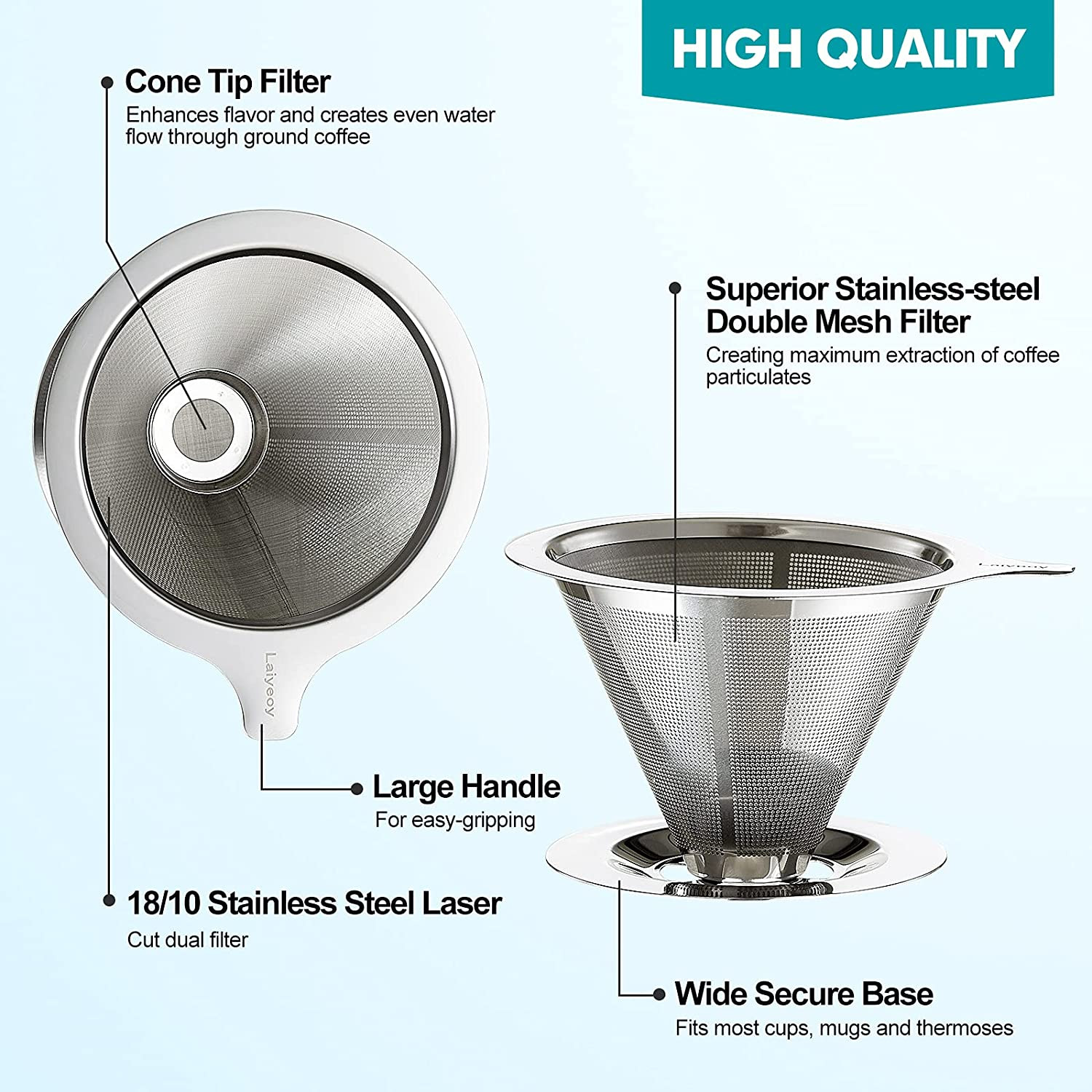 Pour over Coffee Dripper, Slow Drip Paperless Coffee Filter, Stainless Steel Pou