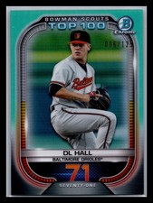 2021 Bowman #BTP-71 DL Hall Chrome Bowman Scouts Top 100 Aqua Refractor #/125