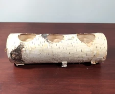 Rustic Birch Log Tea Light Candle Holder~3-Votive Centerpiece~Yule Holiday Decor