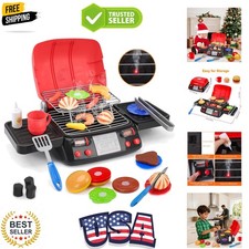 Kids Play Food Grill with Pretend Smoke Sound Light Kitchen Playset BBQ Acces...