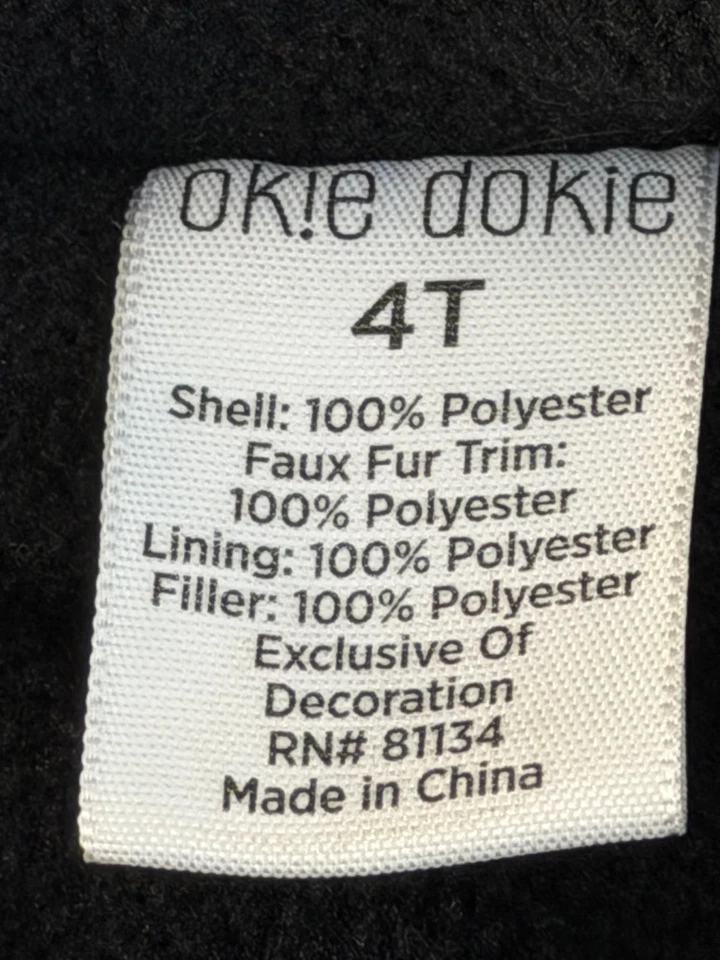 Abrigo Okie Dokie Niñas 4T Negro Puffer Chaqueta Leopardo Imitación Piel Borde Foto 3 de 3