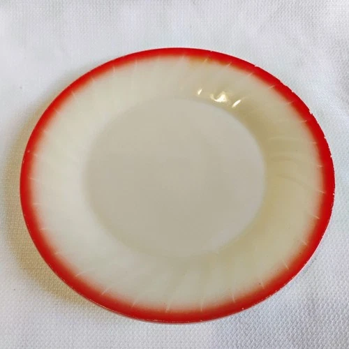Vintage Fire-King Swirl Sunrise Salad Plate 7.5" Red & White Oven Ware USA Made