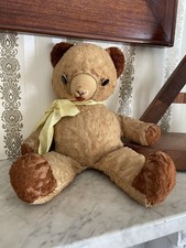 Vintage Very Old Plush Teddy Bear Rubber Nose /Mouth Button Eyes - 1950s Estate