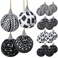 16 Pcs Christmas Ball Ornaments Aztec Christmas Tree Ornaments Black and Whit...