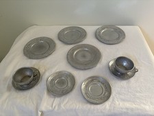 Vintage Children Aluminum Play Toy Teacups Saucers Plates Mothers Little Helper