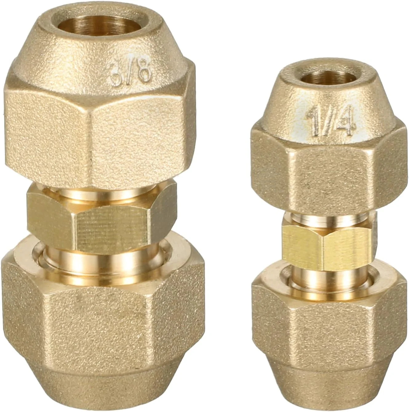 2 Pcs Copper Pipe Connectors, 1/4" & 3/8" HVAC Coupling Adapters, Flare Nuts
