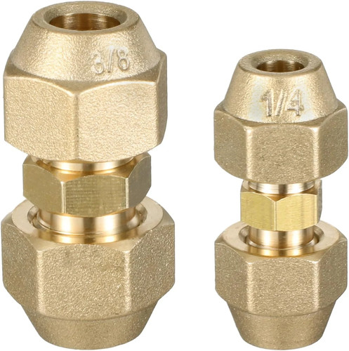 2 Pcs Copper Pipe Connectors, 1/4" & 3/8" HVAC Coupling Adapters, Flare Nuts