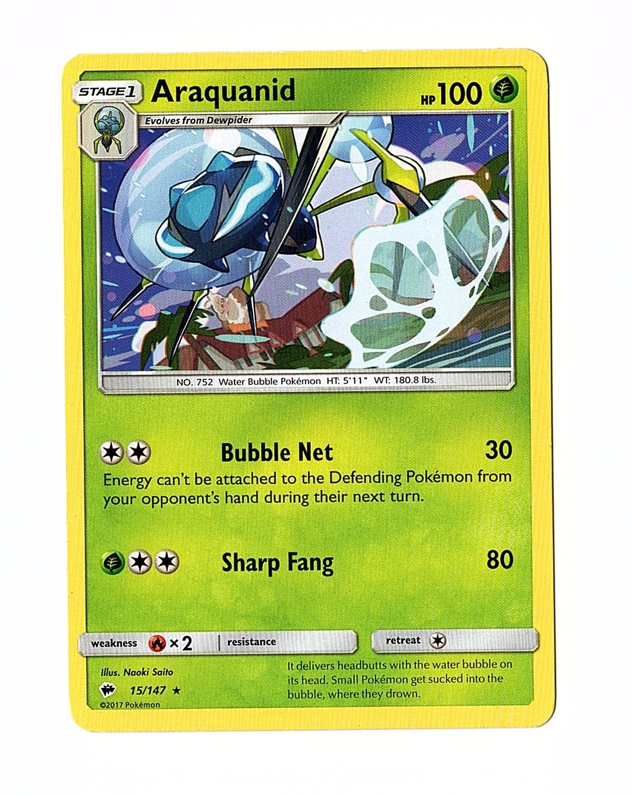 Araquanid 15/147 Sm-Burning Shadows Regular Rare - Pokemon Card