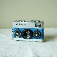 Rollei 35 Tessar Film Tested Overhauled Custom Blue Leather Case Strap Adapter