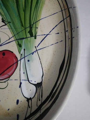 DONNA TOOHEY Oval Platter / Bowl Onion Tomatoes Signed Spatter 12.5" X 8.25" - Picture 4 of 9