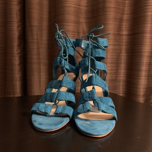 teal block heel sandals