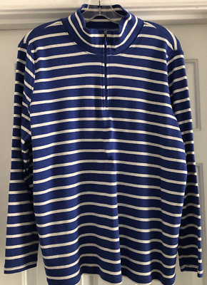 New L L Bean Women s Cotton Striped 1/4 Zip Pullover NWOT Sz 1X
