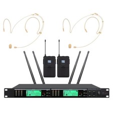 UHF Dual Channel True Diversity Cordless Wireless Headset Microphone System Nude