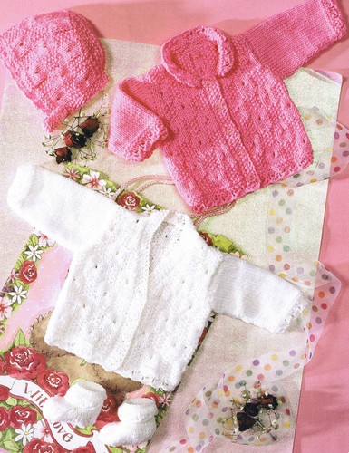 Strickanleitung Kopie 1895.  Baby Strickjacken Stiefel & Mütze. 14-22" Brustumfang.  DK