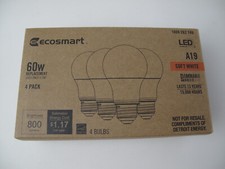 4-pack EcoSmart A19 60W Dimmable LED Light Bulb - Soft White