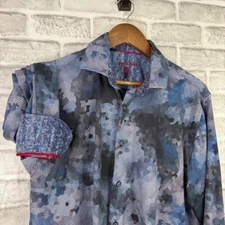 Visconti Black Blue & Purple Digital Camo Flip Cuff Dress Shirt Polyamide Medium